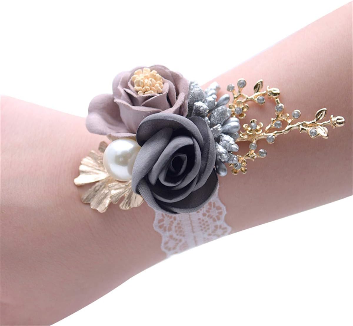Anwedding Bridal Corsage Prom Corsage wirst Corsage and Boutonniere Royal Blue Corsage Corsage Flowers Navy Blue Corsage (Grey, 1 pc)