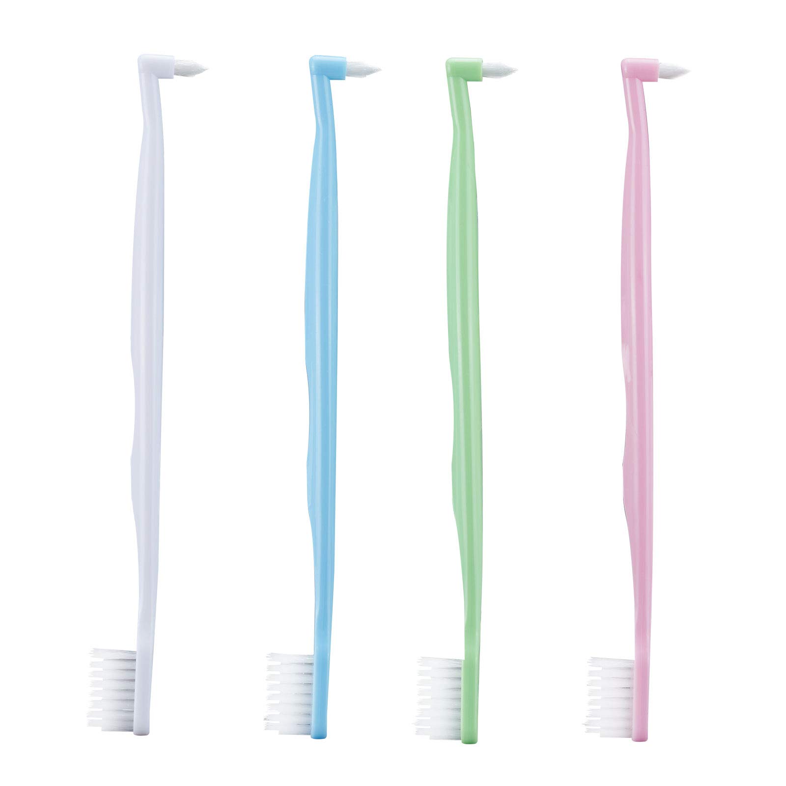 HRASY Orthodontic Toothbrush Double-Ended Interspace Brush V-Trim Toothbrush with Tiny Soft Trim Head End Tuft for Braces and Teeth Detail Cleaning, 4 Pieces (4 Colors)