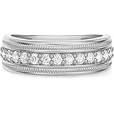 BAGOLIKA Mens Wedding Band 925 Sterling Silver Rings for Men Two Row Round 5A Cubic Zirconia Promise Rings for Him Size 8-12