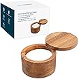 KITCHENDAO Acacia Wood Salt Cellar Bowl Box, Elegant Kitchen Salt Container Holder with Swivel Magnetic Lid to Store Pepper S