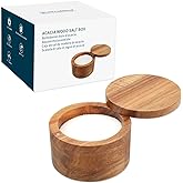 KITCHENDAO Acacia Wood Salt Cellar Bowl Box, Elegant Kitchen Salt Container Holder with Swivel Magnetic Lid to Store Pepper S