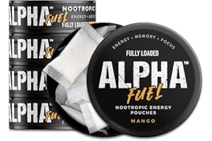 FULLY LOADED BULLSEYE Fully Loaded Alpha Fuel Nootropic Pouches (Mango Fuel) - 5 cans, 15 Pouches per can - Energy Pouches containing Caffeine and nootropic Blend