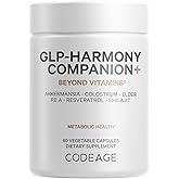 Codeage GLP-Harmony Companion+ Supplement - GLP-1 Agonist Support - Lion's Mane, Pea, Colostrum, Shilajit, Akkermansia, Elder, Citrus Bioflavonoids, Broccoli, Resveratrol - Non-GMO - 60 Capsules