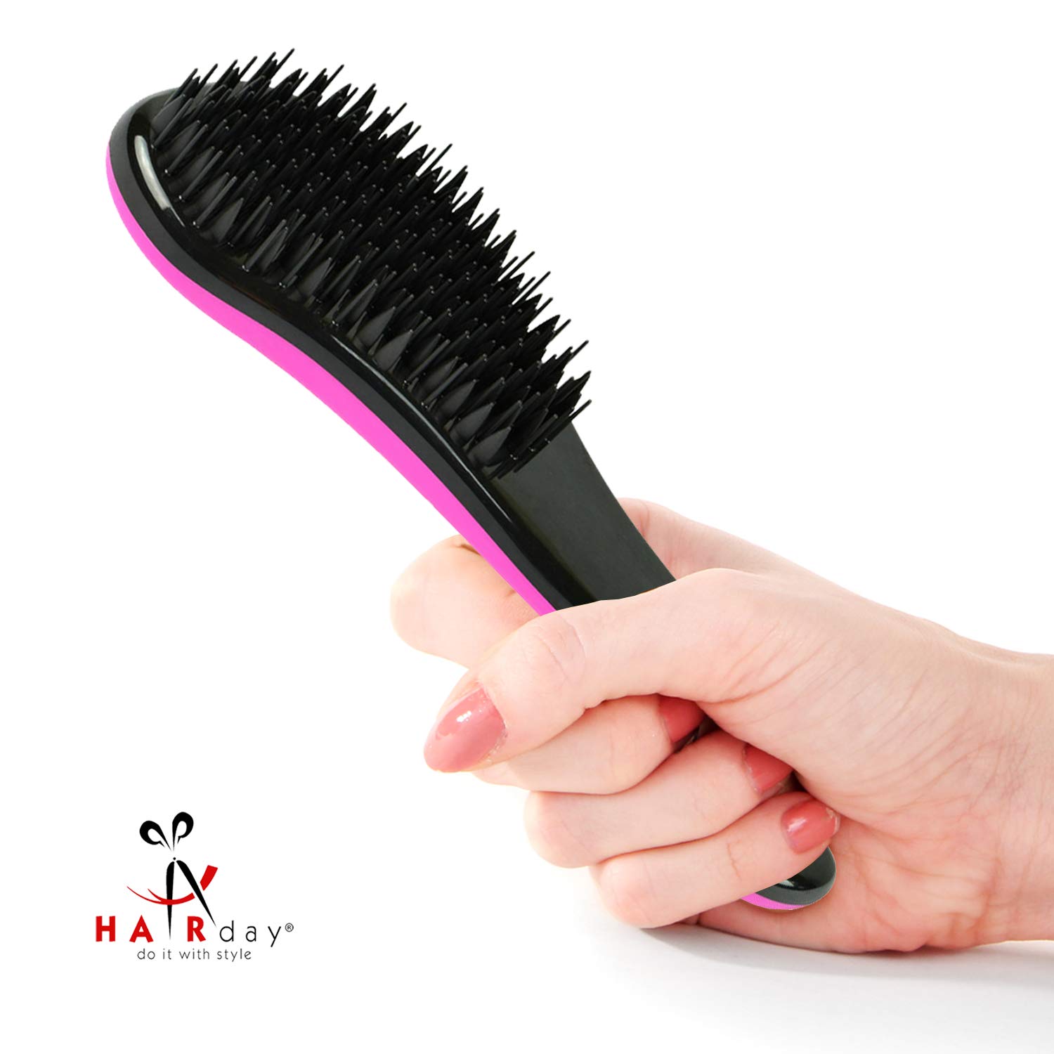 Pink 2 In-1 Hair Detangler Brush – Wet or Dry Hair Detangling Brush and Comb For Curly, Wavy or Straight Hair – Pain Free, Ergonomic Handle - For Kids and Adults – by HairDay Care