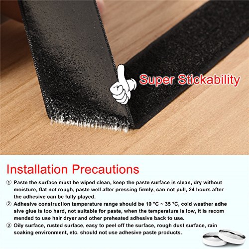 Self Adhesive Hook and Loop Tape Roll 40 Feet x 0.8 Inch Fabric Fastener Mounting Tape by Holotap Adhesive Fastening Strips (Black)