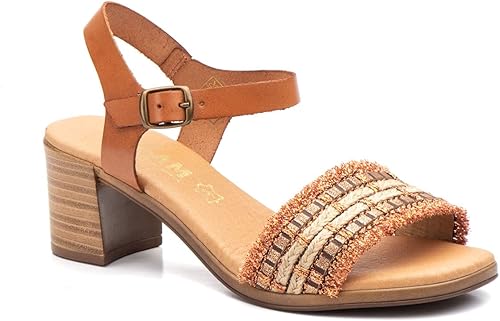 Amazon.com | Leather Sandal with Low Block Heel, Leather, 5.5 | Sandals