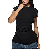 SHENHE Women's Ruched Dolman Sleeve Tee Top Cap Sleeve Mock Neck Going Out Shirts