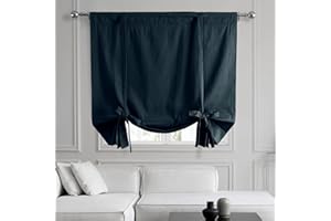 HPD Half Price Drapes Solid Cotton Room Darkening Tie Up Curtains for Windows Roll Up Balloon Curtain for Living Room, Kitchen 46 X 63 (1 Panel), Polo Navy