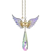 Car Rearview Mirror Angel Wings Crystal Pendant, Iridescent Rainbow Drop Blue and Purple Wings - Symbol of Hope & Protection, Sunlight Catcher, Backpack/Window Ornament, Gift (Crystal Prism)