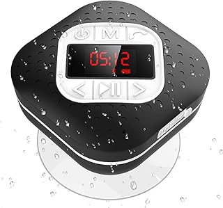 AGPTEK Bluetooth 4.1 Duschradio mit LED Digitalem Bildschirm, Saugnapf, IPX4 Wasserdicht Wireless FM Radio Lautsprcher mit Wahlwiederholung und Freisprechenfunktion, für Outdoor, Dusche, Schwarz