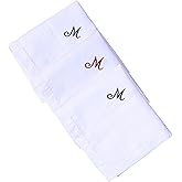 HB Initial Monogrammed Handkerchief for Men, 3 Piece Hand guided Embroidered Pure Cotton King size White Hanky Gift set (M)
