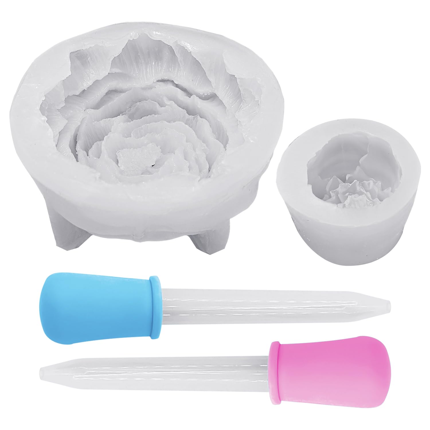 2 Flower Molds, 2 Drippers, Candle Silicone Molds, Casting Molds, Craft Flower Making Molds, Resin Molds