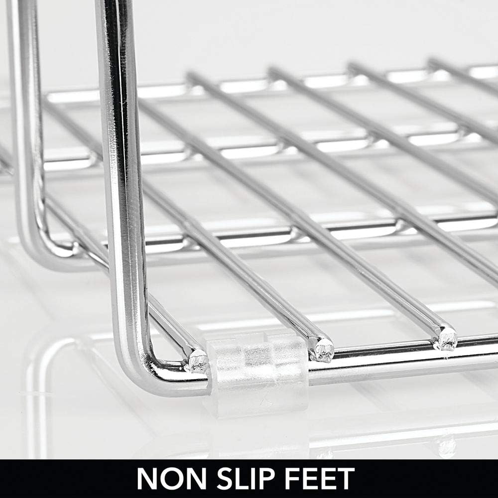 mDesign Metal Wire Organizer Rack for Kitchen Cabinet, Pantry, Shelves - Organizer Holder, 3 Slots for Skillets, Frying Pans, Lids, Cutting Boards, Vertical or Horizontal Placement, 2 Pack - Chrome: Kitchen & Dining