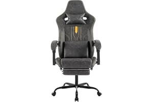 SUKIDA Gaming Chair with Footrest Ergonomic Computer Chair Massage Lumbar Cushion, Racing Video Game Chair Adjustable Rocker Recliner Executive Office Desk Chair Pu Leather for Adults