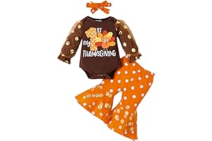 Axumity Newborn Baby Girl My 1st Thanksgiving Outfit Romper Top + Pants with Headband Infant Girl Clothes Set