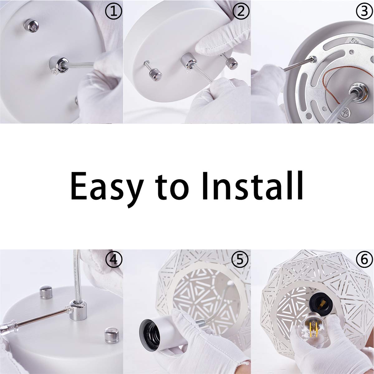 SHENGYADI Industrial Mini Pendant Light with Handcrafted Metal Globe Shape Contemporary 1-Light Rustic Pendant Lighting for Kitchen Island Dining Room Sink Bar Counter Store, White Painted Finish