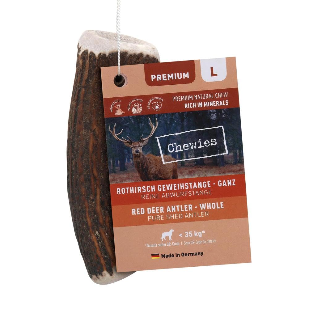 Chewies Chew Antlers for Dogs – Whole Bar – Red Deer Antlers – Natural and Mineral Rich – Size L