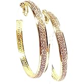 Clip-on Earrings Gold Tone Double Crystal Hoop Earrings 3 Inch Clip Hoop Earrings for Non Pierced Ears