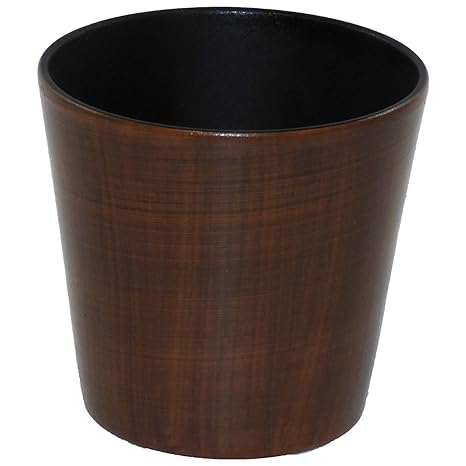 Happy Nature Keramik Übertopf Korfu mit Bali Holzdekor Ø 13,5 cm Höhe 13,0 cm