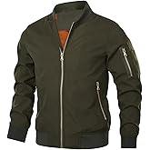 HOOD CREW Men’s Bomber Jacket Lightweight Casual Stylish Spring Fall Windbreaker Zip Up Outwear Coat with Pockets