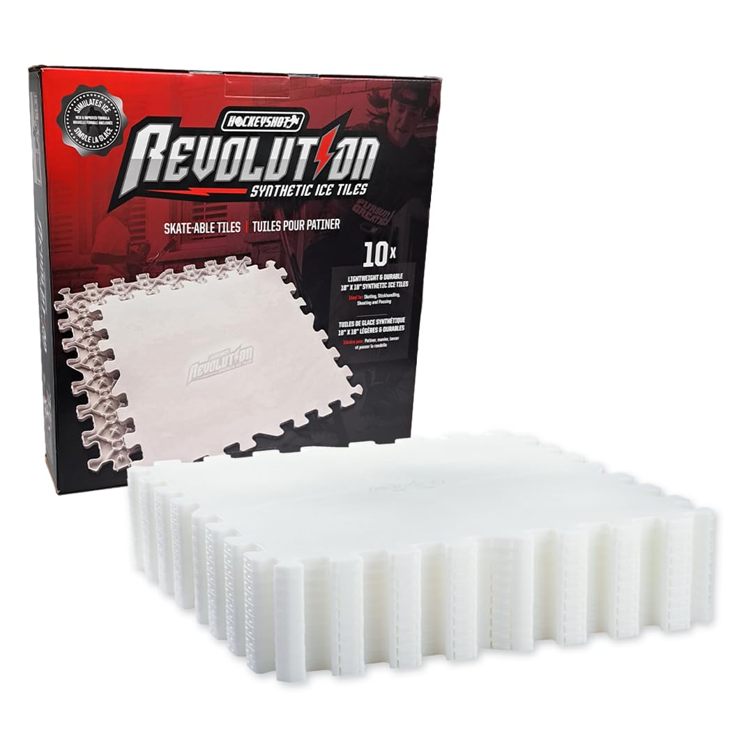 Photo 1 of HockeyShot Revolution Synthetic Ice Tiles 10 Pack, 18x18, White - Skate-Able Hockey Tiles for All Ages, Build Your Own Year-Round Hockey Training Surface, Durable, Easy Install, Made in Canada.