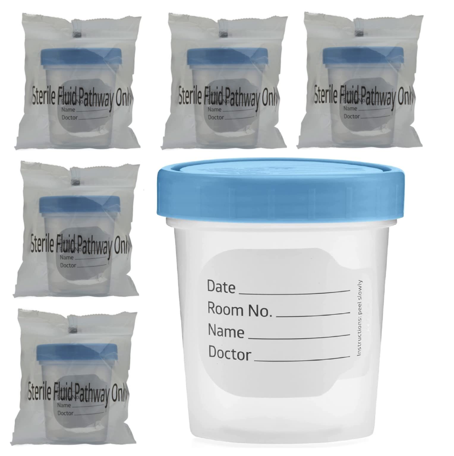 Sterile Specimen Cups Individually Bagged with Lids [5 Count] 4 oz