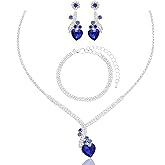 rneyflow Elegant Wedding Bridal Heart-Shape Crystal Necklace Dangle Earring Bracelet Bridesmaid Prom Costume Accessories Jewelry Set for Women