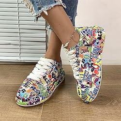 Breathable Low-top Lace-up Graffiti Running Shoes
