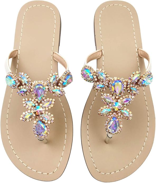 Sandals for Women Rhinestone Clip Arch Support Flats Sandals for
