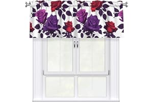 WHJSSF Red and Purple Roses Prints Short Curtain Valance with Rod Pocket - 54x18in Light Filtering Peach Skin Fabric for Kitc