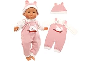 ENOCHT Baby Doll Clothes Pink Rabbit Top Jumpsuit with Cap Handmade Rompers Outfits for 14 to 16 Inch Doll Clothing Set