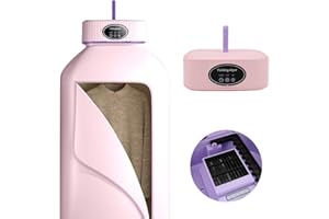 VANSZA Portable Clothes Dryer, Mini Dryer Machine with Timer, Portable Dryer for Apartments Home Travel RVs, Mini Electric Laundry Dryer Machine with Dryer Bag, Two Heating Mode, Time Setting Function (Pink)