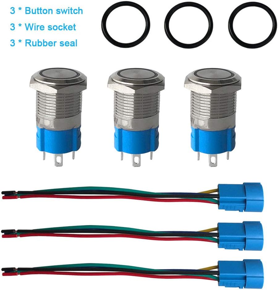 QitinDasen 3Pcs Premium 12V/24V 5A Momentary Push Button Switch, 16mm Car Ignition Starter Switch - Image 5