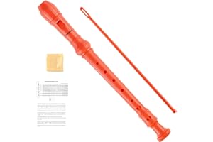 Soulmate Soprano Recorder Instrument for Beginners Kids Students, German Style C Key 8 Holes Recorder Instrument 3 Piece with Cleaning Kit, Packing Bag (Orange)