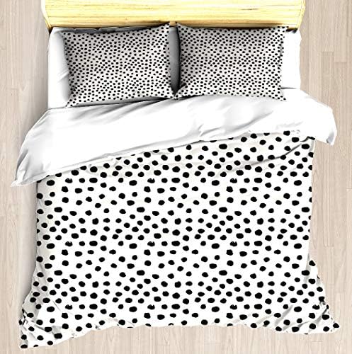 Ntcbed プレッピー ブラシストロークフリー 水玉白黒水玉ドット柄 ダルメーションアニマルスポットデザイン ミニマル布団カバーセット ソフト掛け布団カバーセット ユニークなプリント柄デザイン ブランケットカバー クイーン フル Heartup Hu