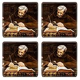 MSD Square Coaster 4 Piece Set Religions Clergy Manuel Picolo Lopez 1855 To 1912 Artwork Name Klirik Hudozhnik El Clerigo Pintor Coasters Stain Resistance Collector Kit Kitchen Table Top Desk