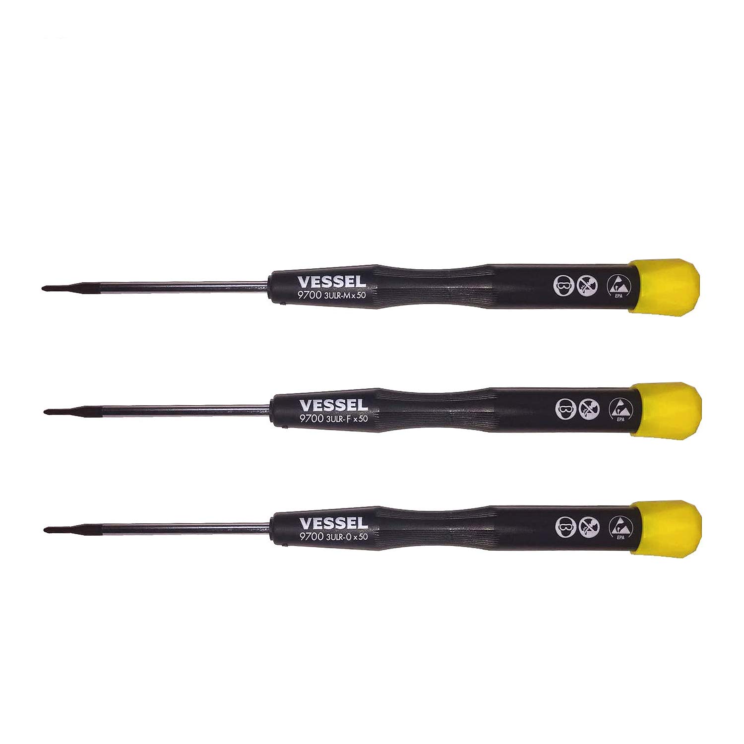 VESSEL Microstix ESD (Antistatic) Precision Screwdriver (3ULR), Set of 3 pcs
