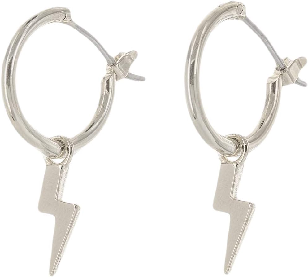 Rhodium Dipped Huggie Hoop Earrings - Moon, Star, CZ, and Lightning Bolt Charms
