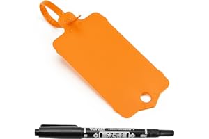 LeadSeals 100pcs Blank Plastic Tags for Labeling Reusable Hanging Tags Ties Key Tag Storage Labels Waterproof Plastic Mark Label Writable Hang Sign with One Marker Pen (Orange)