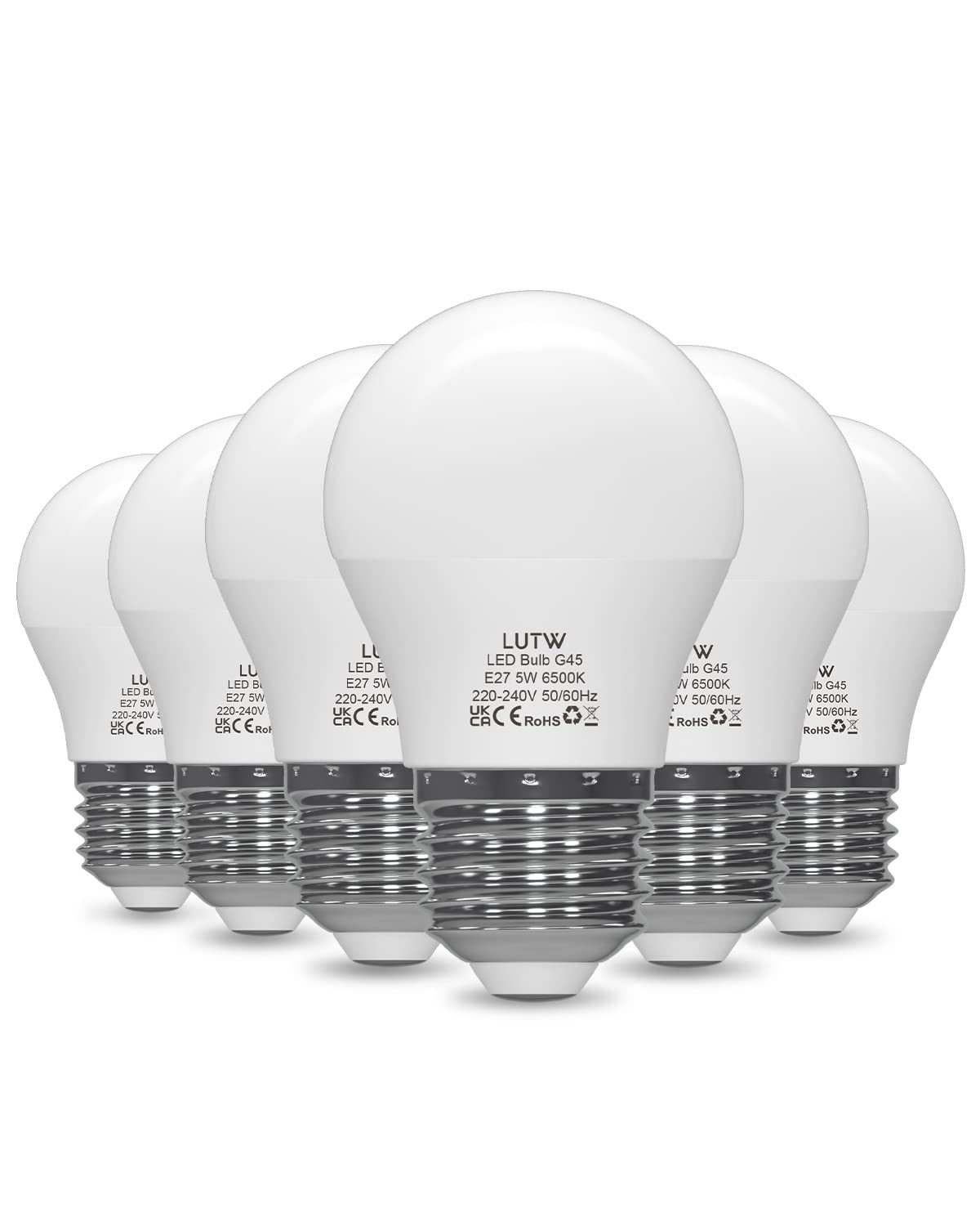 LUTW E27 LED Light Bulb, Small Edison Screw in Light Bulbs 5W (40W Equivalent) Cool White 6500k,G45 Golf Ball Energy Saving Bulbs for House Lighting, 480 Lumen Non-Dimmable, 6 Pack