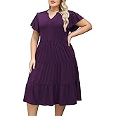Nemidor Womens Plus Size Summer Midi Dress Tiered Casual Loose Swing Dresses with Ruffle Sleeve and Pocket 16-26