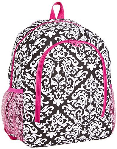 Ever Moda Pink Black Damask Backpack School Bags