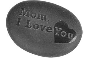 Amogeeli Engraved Love Stone for Mother’s Day, Matte Inspiration Black Stone for Garden Home Office - Mom, I Love You