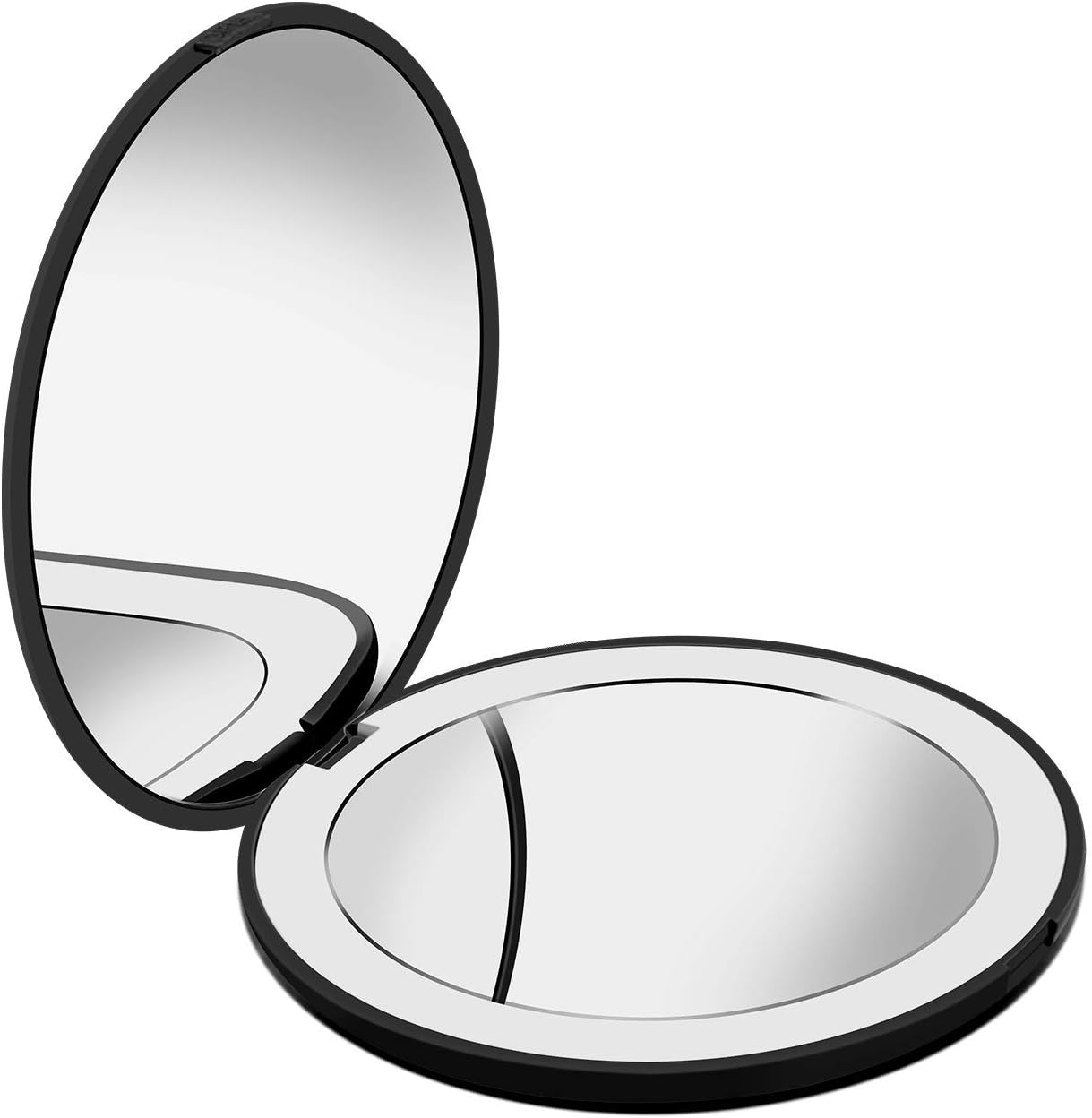 BeautyCat LED Lighted Travel Makeup Mirror Compact Mirror, 1x/10x Magnification, Natural Daylight LED, Mini Size, Foldable and Portable Handheld Pocket Mirror (Black)