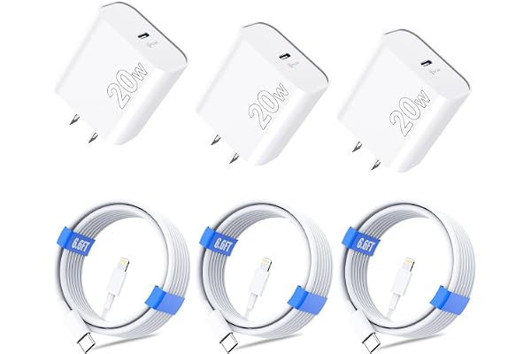 for iPhone 14 13 12 11 Charger Fast Charging [MFi Certified], 3-Pack 20W PD USB C Wall Charger Block with 6.6ft USB C to Lightning Cable Compatible with iPhone 14 Pro Max/Pro/Plus/Mini/iPad & More