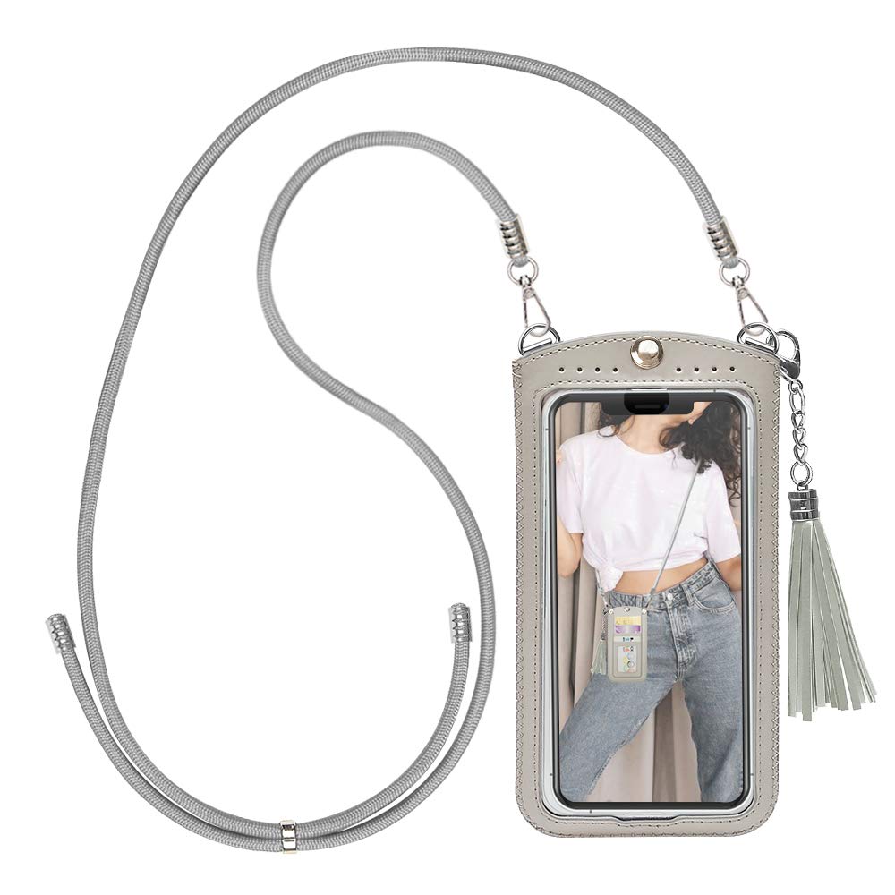 PU Leather Phone Wallet Pouch Bag, takyu Crossbody Mobile Phone Purse Bag with 3 Card Holder and Nylon Lanyard, Small Shoulder Phone Bag Compatible with iPhone, Galaxy and Most Smartphone Grey
