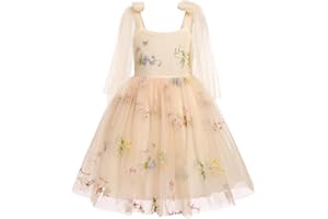 ODOLDI Baby Flower Girl Dress Sleeveless Spaghetti Straps Floral Embroidered Princess Dress Toddler Birthday Party Fairy Tulle Dress