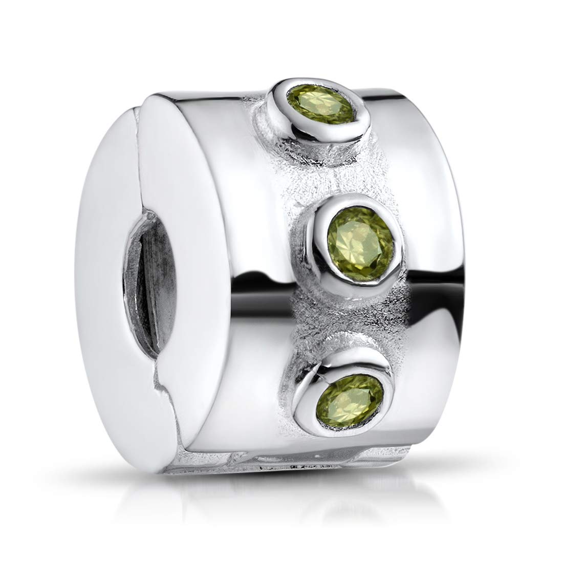 Materia # Silver Green with Stopper Clip with Cubic Zirconia with Thread # 871