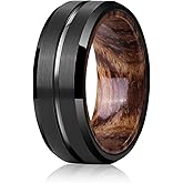 Mens Wedding Band Tungsten Rings: 8mm Black Tungsten Rings for Men Wood Wedding Ring Band for Man - Silver Ring for Men Wedding Bands for Women Wood Promise Rings for Him