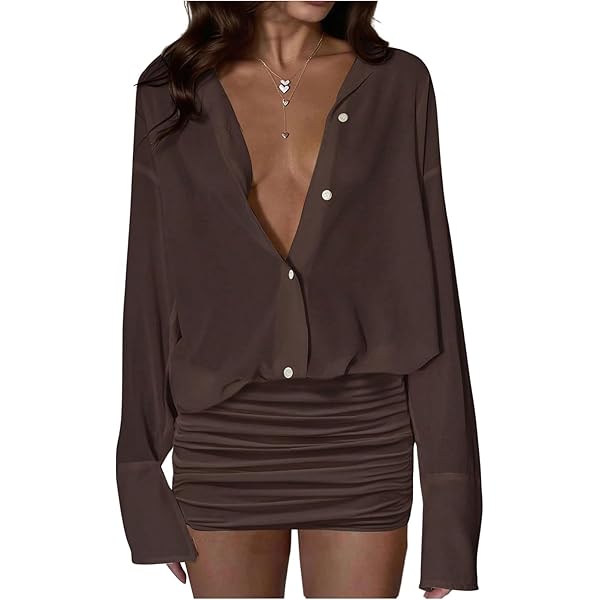 long sleeve ruched button up dress Rihoas Vintage Button-Front Coat Dress